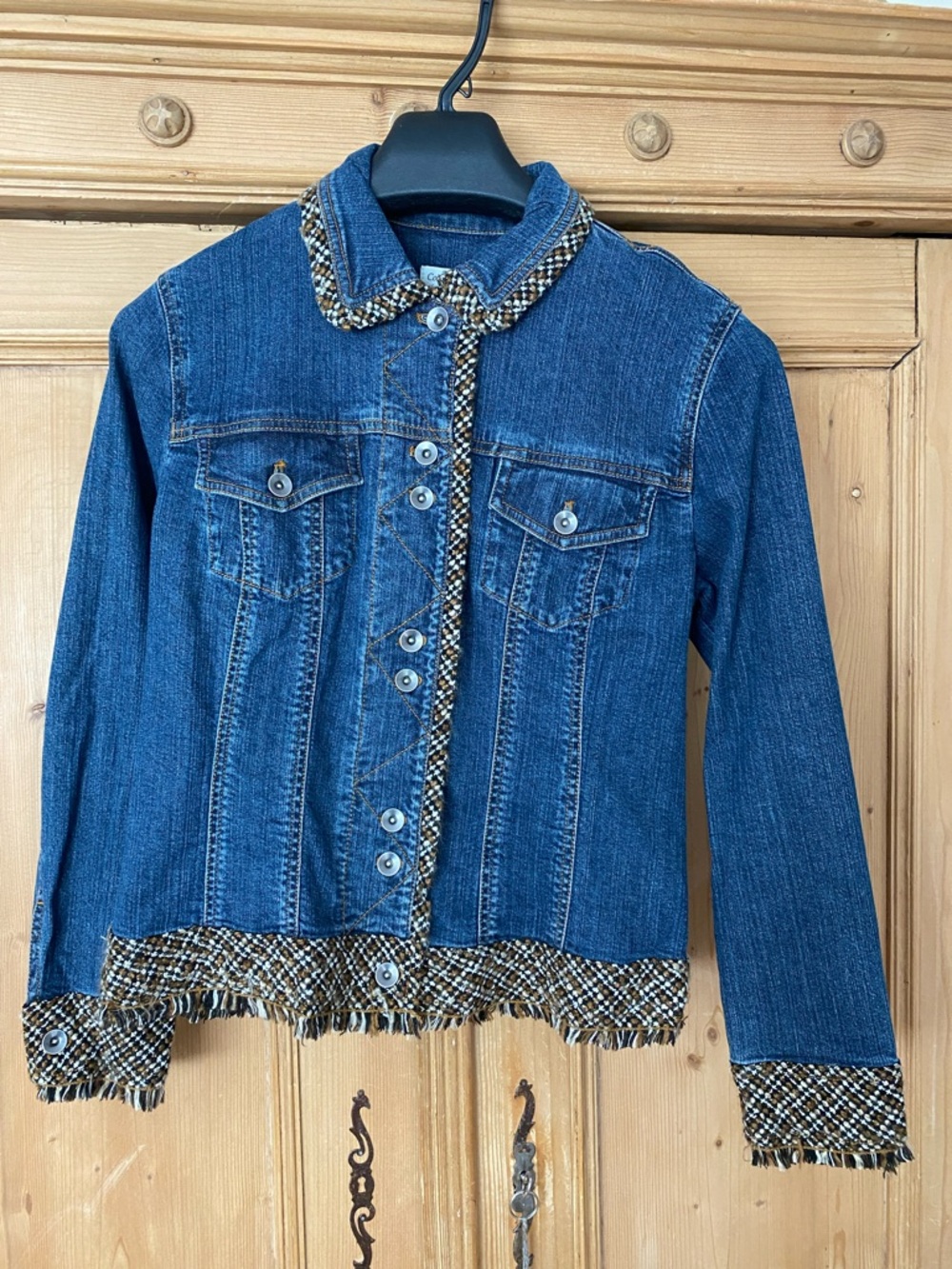 Coldwater Creek Blue Denim Jacket with Tweed Trim Accents